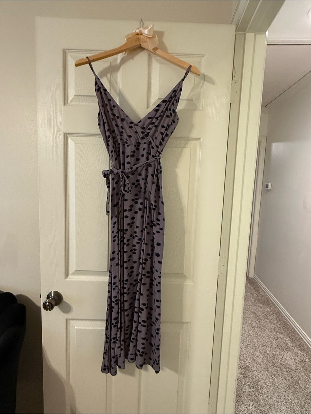 Lavender Spotted Maxi Slip Dress with Thin Straps